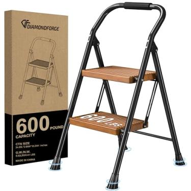 Imagem de Escada dobrável – para cozinha de adultos em casa 2 extensão de degraus alta resistente com corrimãos - escadas de escada de armário escada extensível para casa interna 272 kg