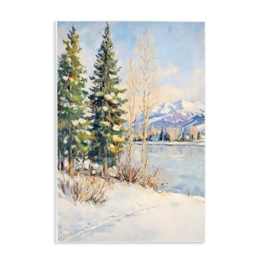 Imagem de Stupell Industries "Snowy Winter Lakeside", arte de placa de parede, 13 x 19