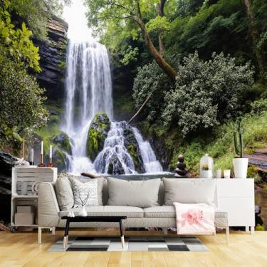 Imagem de Murais de parede de tamanho personalizado, paisagem cênica cascata cascata piscina enevoada tecido de parede autoadesivo (sem PVC) papel de parede grande removível para sala de estar, quarto