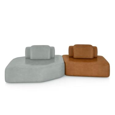 Imagem de Sofá Ilha Dakota 2 Módulos 310cm Encostos Almofadas Soltas PU Cinza/Caramelo G33 - Gran Belo