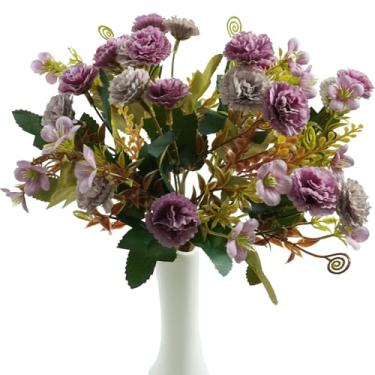 Imagem de Buquê de flores artificiais para vaso, 2 pacotes de flores de seda lilás sintéticas, decoração de hortênsia, arranjos de flores falsas, margaridas para mesa de casamento em casa, centro de mesa, vaso