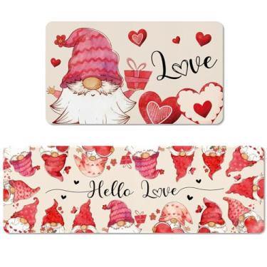 Imagem de Riletese Conjunto de 2 tapetes de cozinha para o dia dos namorados, tapete de silicone antiderrapante com 8 aderências, tapete absorvente lavável para decoração de piso de casa, 40,6 x 71,8 cm e 40,6