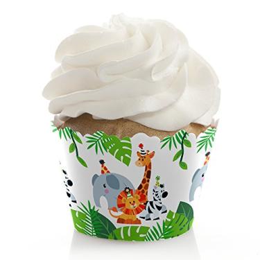 Imagem de Big Dot of Happiness Selva Party Animals - Safari Zoo Animal Birthday & Baby Shower Cupcake Wrappers - Multicolorido, papel, descartável - Conjunto de 12
