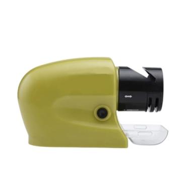 Imagem de Amolador de Facas Portátil, Verde, Polipropileno, 14 x 8,5 x 6 cm, Alimentado por Pilhas AA, para Churrasco, Tesouras e Ferramentas