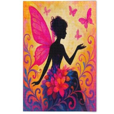 Imagem de Fairy Pink Wings Flower Jigsaw Puzzles 500 Pieces for Adult White Elephant Gifts Funny Creative Puzzles for Adults Aesthetic Art Decor Painting, 500 Pieces, 20.5" x 14.9"