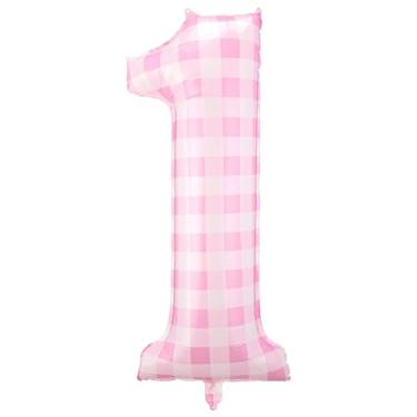 Imagem de Jenaai 40 Inch Checkered 1st Balloon Large Number 1 Checkerboard Balloons for 1st Birthday Wedding Bridal Valentines Day Party Decorations Supplies (Pink)