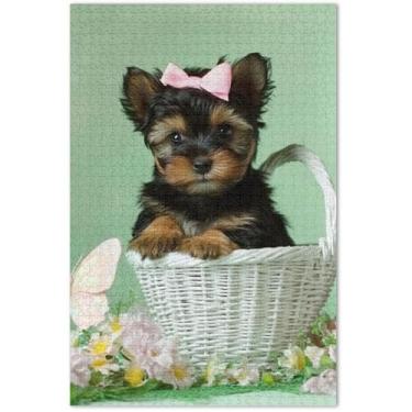 Imagem de Quebra-cabeça Yorkshire Terrier cachorrinho de cachorro 500 peças para adultos, amigos, família, jogos, presentes, natureza, quebra-cabeça animal, arte floral, 51 x 35 cm