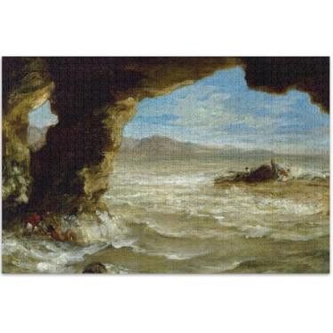 Imagem de Quebra-cabeças Eugène Delacroix Pintura Naufrágio Costa para Adultos 1000 Peças Natureza Fine Art Pintura Mordaça Presente Quebra-cabeça Divertido Bobo, 75 x 40 centímetros