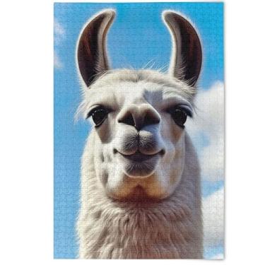 Imagem de Quebra-cabeça engraçado de lhama branca alpaca fofa para adultos 1000 peças quebra-cabeça de jogo tecnológico presentes criativos coloridos pintura de belas artes decoração de casa, 1000 peças, 75 x