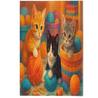 Imagem de Jigsaw Puzzle 500 Pieces Adult Animal Art Painting Cartoon Cat Black Grey Orange Cool Prime Puzzles Family Puzzle Lovers Gifts, 500 Pieces, 20.5" x 14.9"