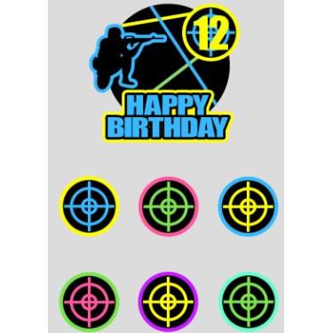 Imagem de Topper de bolo de paintball para crianças, tema oficial de tiro para adolescentes, decorações de 10º aniversário, festa de aniversário de meninos e meninas, decoração de festa de jogo de guerra de