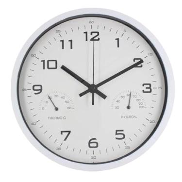 Imagem de Relógio de Parede Redondo 25cm com Termômetro e Higrômetro - Analógico, Pilha AA, Ideal para Cozinha, Sala e Escritório, Design Simples e Prático (BRANCO)