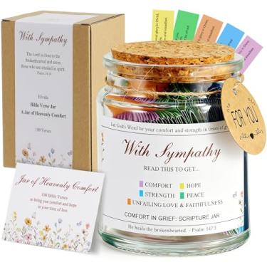Imagem de Elivida Pote de versículos bíblicos para presente de simpatia para lembrança diária – Presente de luto cristão para mulheres, pote decorativo memorial com 100 versículos da Bíblia para perda de entes