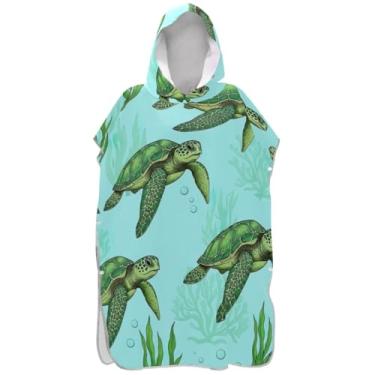 Imagem de Joisal Poncho de surfe vestível para adultos trocador de roupa de praia com capuz toalha de banho tartarugas marinhas verdes ponchos adultos para mulheres