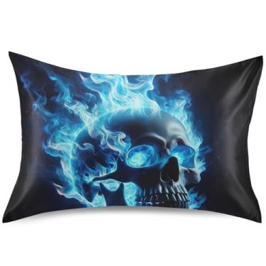 Imagem de Capa de almofada de cetim de caveira de fogo, capas de travesseiro padrão King Queen, lindas capas de travesseiro refrescante, tamanho padrão, 66 cm x 50 cm