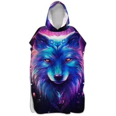Imagem de Joisal Poncho de surfe trocador roupão adultos praia banho com capuz toalhas absorventes homens mulheres poncho com capuz azul roxo lobo