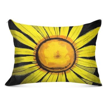 Imagem de Capas de travesseiro de flanela preta com girassóis amarelos decorativos padrão Queen King Capas de travesseiro com estampas divertidas para cabelo e pele, tamanho king, 50,8 cm x 101,6 cm