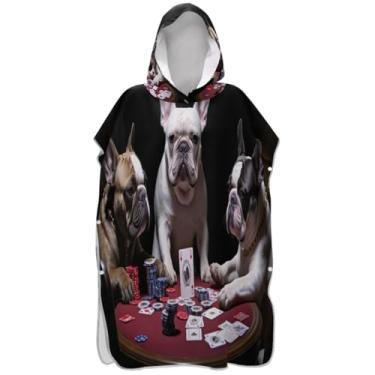Imagem de Joisal Poncho de surfe trocador de roupão para toalha de natação com capuz fofo plus size masculino poncho com capuz buldogue francês jogo engraçado