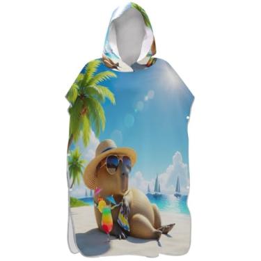 Imagem de Joisal Roupão fofo engraçado capivara surf poncho trocador para Adul absorvente masculino poncho com capuz toalha de praia floral