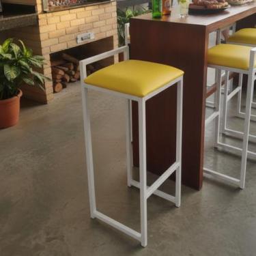 Imagem de Banqueta Alta Luxo Aço material sintético Industrial Cor:Amarelo - Loj