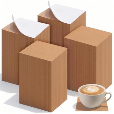 Imagem de Kifmurase 200 peças de folhas autoadesivas de cortiça, porta-copos quadrados marrons de 10 x 10 cm para artesanato faça você mesmo, gravação a laser, decoração de parede de casa, porta-copos