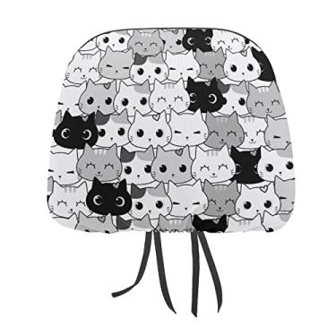 Imagem de Sem costura preto branco cinza rabisco gato gatinho cabeças animais animais de estimação textura 1 peça capa protetora universal para assento de carro, capa macia para encosto de cabeça de carro