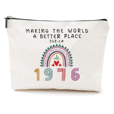 Imagem de IASINN Presentes de aniversário de 60 anos para mulheres, organizador de bolsa de cosméticos elegante para mãe, avó, tia - bolsa de maquiagem de viagem nascida em 1966, ideias de presente de