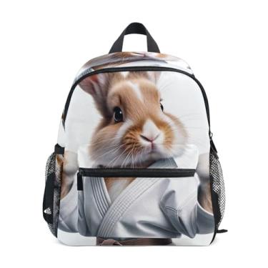 Imagem de Bunny Karate Rabbit Simple Modern Toddler Backpack, 10x4x12 In, Toddler Boys Backpack Includes Water Bottle Pockets, Whistle Clip for Safety