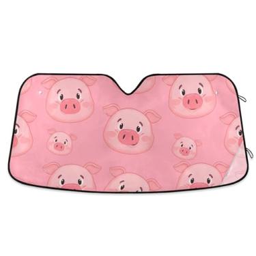 Imagem de Para-sol rosa personalizado com rostos de porco fofos para para-brisa de carro engraçado universal dobrável automotivo protetor solar floral M, 139,7 cm x 70,1 cm
