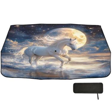 Imagem de Guarda-chuva de cavalo branco oceano para-brisa proteção de isolamento térmico capas de janela de carro 147 x 75 cm essenciais para carro