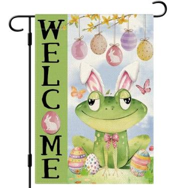 Imagem de DLZDN Welcome Easter Frog Egg Garden Flag 30,5 cm x 45,7 cm, dupla face, vertical, serapilheira, quintal, quintal, primavera, férias, decoração ao ar livre