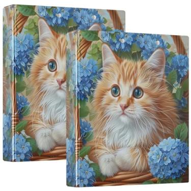 Imagem de Fichários de 3 cm para pintura de gato, flor fofa, 3 argolas, 200 folhas, fichário redondo, 31,5 x 27 x 6 cm, 1 pacote