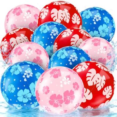 Imagem de Arrowbash Pacote com 12 bolas de praia com tema de desenho animado azul e rosa, 20 cm a granel para jogos de piscina e praia, presentes de festa de aniversário, decorações