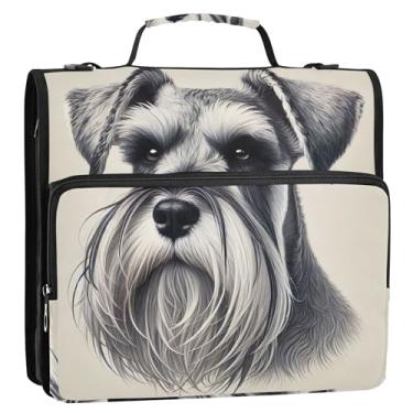 Imagem de Organizador de documentos com zíper, fichários de 3 cm, 3 anéis, retratos vintage Schnauzer, vários bolsos, pastas grandes com alça bolsa escolar
