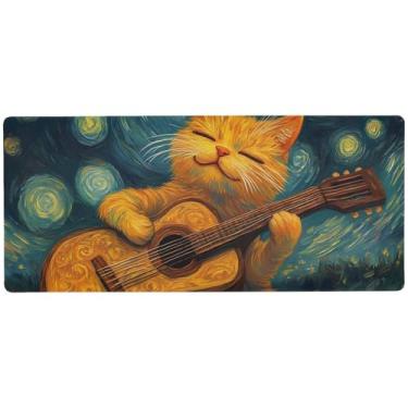 Imagem de Cat Guitar Sky Blue Desk Pad Gaming Smooth, mouse pad grande, 80 x 40 cm, superfície durável para movimentos precisos do mouse, base antiderrapante