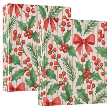 Imagem de Fichários de Natal em aquarela com laços vermelhos de 3,8 cm, 3 anéis, 200 folhas, fofos, pastas, anéis redondos, 31,5 x 27 x 6 cm, pacote com 2