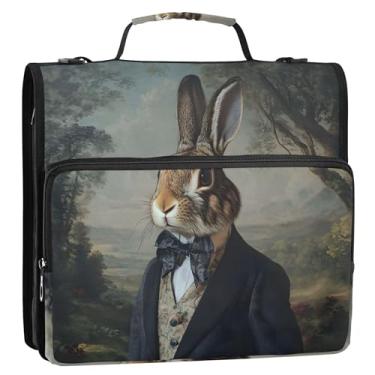Imagem de Coelho engraçado animal 3 fichários anel D 1 1/2 polegada organizador de fichário bolsa de fichário ensino médio com alça para armazenamento de documentos pasta de portfólio com alça
