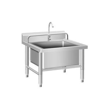 Imagem de Balde de esfregão utilitário interno e externo, pia de esfregão comercial, pia/lavatório de esfregão de montagem no chão, bacia de serviço de esfregão de aço inoxidável, pia de lavanderia, com