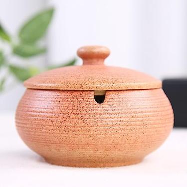 Imagem de Porta-cinza de cerâmica com tampa para fumantes cinzeiro mesa uso em casa e escritório decoração clássica sem ferrugem resistente à corrosão recipient