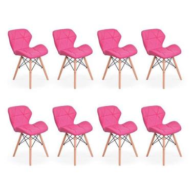 Imagem de Kit 08 Cadeiras Charles Eames Eiffel Slim Wood Estofada - Rosa - Magaz