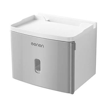 Imagem de Caixa de Papel Higiênico com Prateleira Dispenser Toalha Parede Fixado Adesivo Suporte em Rolo ABS Janela Visível Trava Mola Instalação Fácil para Cas
