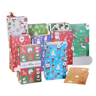 Imagem de Conjunto de sacolas de presente Kraft de Natal, 12 peças, 13x8x22cm, estampas variadas