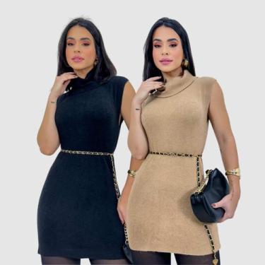 Imagem de Kit 2 Blusa Feminina Tricot Regata Gola Alta Longa Outono - SWISS BOUT