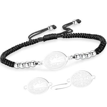 Imagem de VASSAGO Pulseira de Medalha de São Bento Medalha de San Benito Pulseiras Artesanais Ajustável Rosário Católico Exorcismo Proteção Cristã Joias Religiosas Presentes para Mulheres e Homens, Adjustable