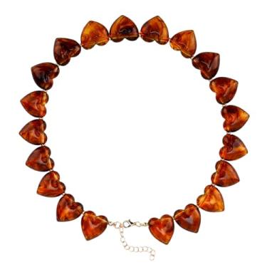 Imagem de Chunky Heart Choker Colar para Mulheres, Colar Coração Miçangas Cor Âmbar Joia Vintage Presente Acessório Fofo e Atual