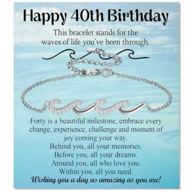 Imagem de EPIRORA Presentes de aniversário de 40 anos para mulheres, pulseira de prata banhada a ouro branco 18 K, presente de joia ajustável, presente de aniversário de 40 anos, ideias para amiga, mãe, irmã