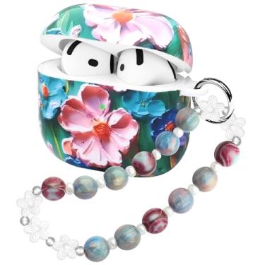 Imagem de Casililor Capa fofa para Airpods 4 (2024) Capa rígida de TPU com cordão de chaveiro compatível com AirPod 4ª geração Shell para mulheres meninas flor verde