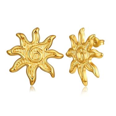 Imagem de Gfractolux Brincos femininos com costas planas, banhado a ouro 18 K, hipoalergênico, para orelhas sensíveis, dourado, Bronze, Sem pedra preciosa