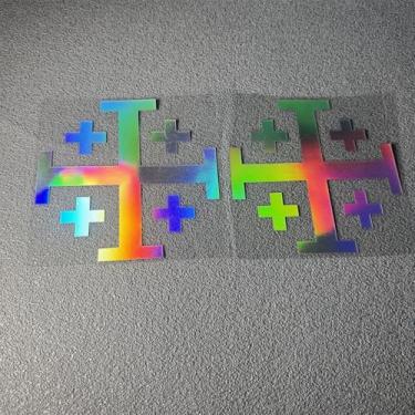 Imagem de DXYMOO Adesivo de cruz de Jerusalém, decalque de estilo de carro, cruzado, caderno, motocicleta, janela automática, gráfico 2 peças (holográfico, 12 x 12 cm)
