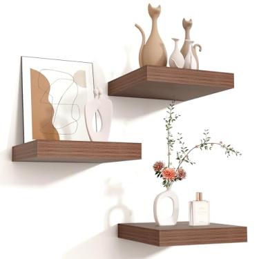 Imagem de Prateleiras quadradas flutuantes para parede, 20 cm L x 20 cm P x 3 cm A, 3 pacotes de pequenas prateleiras de madeira projetadas montadas na parede com suportes invisíveis para sala de estar, quarto